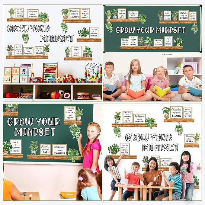 Qilery Bookshelf Bulletin Board Set Grow Your Mindset Motivational Classroom Decor Reading Library Bulletin Board Set Inspirational Cutout for Back to School Classroom Decoration
