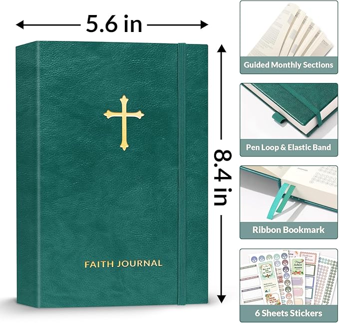 SUNEE Christian Bible Study & Prayer Journal – Undated 6-Month Scripture Notebook for Daily Devotional & Faith Growth, Meaningful Religious Gift for Women, Men, Pastor or Graduation (Pacific Green)