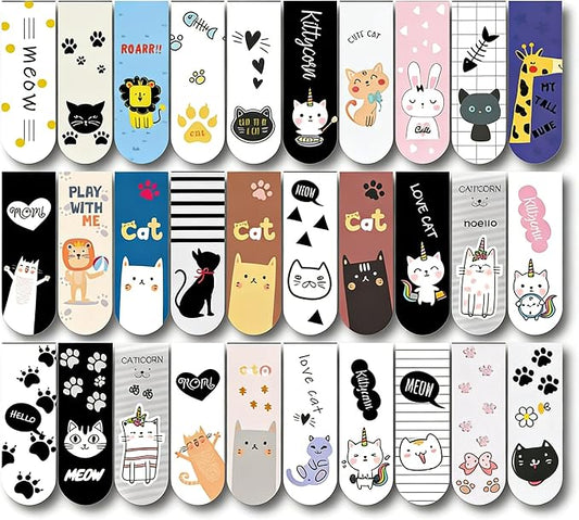 30pc Magnetic Bookmarks, Cute Cat Lover Gifts for Women, Book Lovers, Book Markers for Reading Kids & Adults, Classroom Rewards & Party Favors, Holiday Gifts, 30 Designs Page Markers