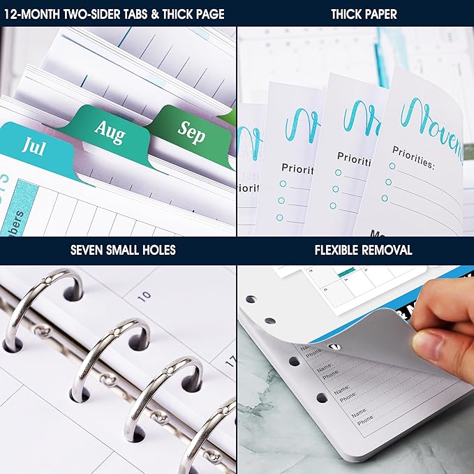 2026-2027 Planner Refills - A5 Planner Inserts with 7-Hole Punched, JUL 2026 - JUN 2027, 5-1/2" x 8-1/2", Planner Refills 2026-2027, A5 Binder Inserts, Weekly Monthly Planner 26-27 with Colorful Tabs