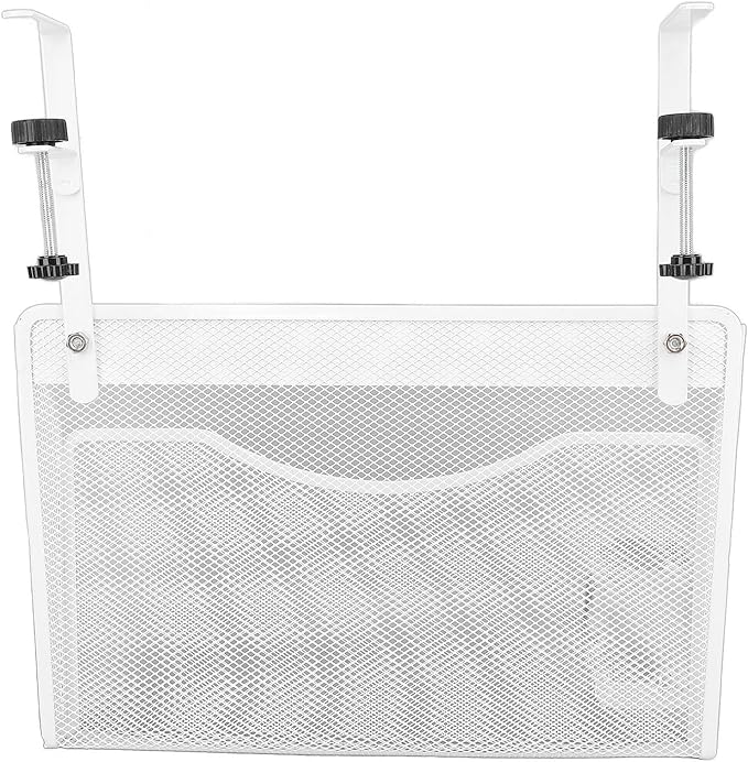 Dioche Clamp on Desk Hanging Desk Organizer Adjustable Carbon Steel ClampOn Organizer for Effective Office Storage - Stylish White Design (White)