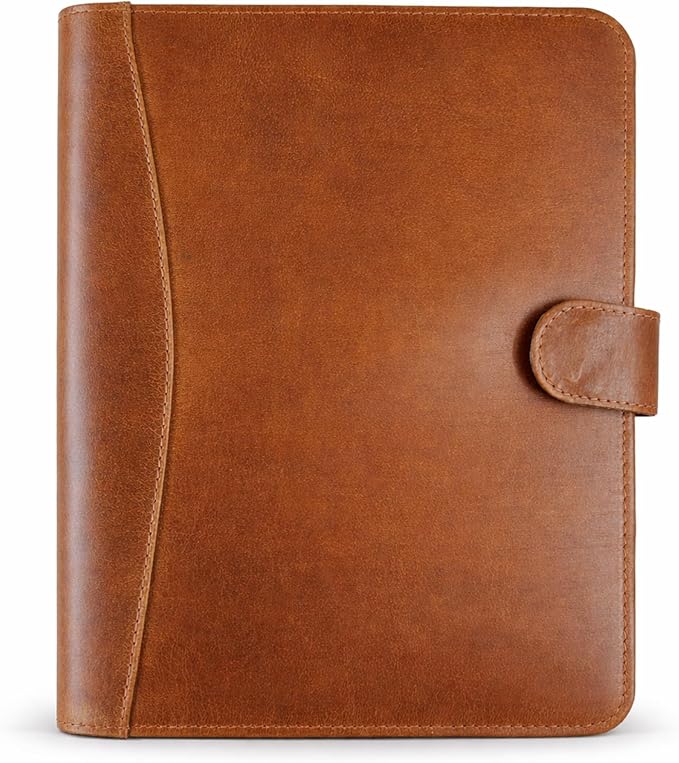 Leather Padfolio Legal Pad Portfolio Organizer | Handmade Executive Notebook Binder | Heavy Duty Full Grain Cow Hide Resume Interview Folio for Men Women, Rustic NoteBook Folder (Cognac Tan)