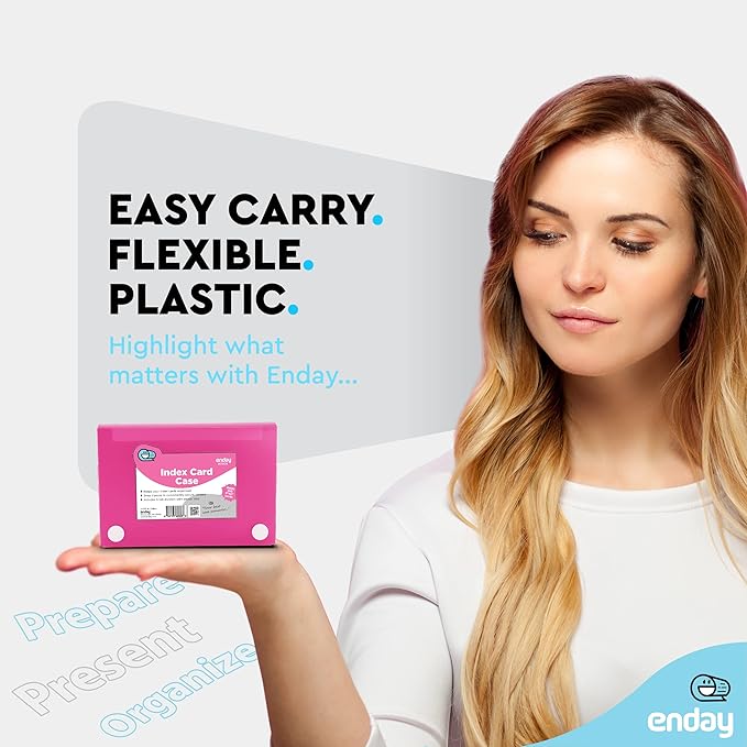 Enday Index Card Holder Pink, 3x5 Note Flash Card Organizer Case, File Box with 5 Dividers, Notecard Box Holds 100 Cards, Also Available in Red, Purple, Green, Blue, Grey, 1 Pack