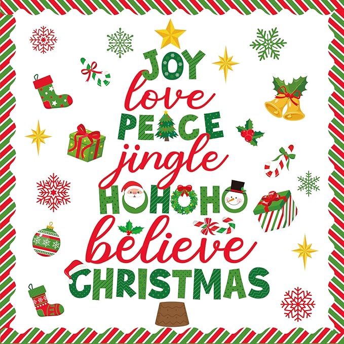 Funrous Christmas Bulletin Board Decoration Set Xmas Tree Classroom Decor Snowman Santa Claus Gnome Snowflake Cutout Winter Border Trim for Xmas Holiday Office Wall Door Supplies(Christmas Tree)