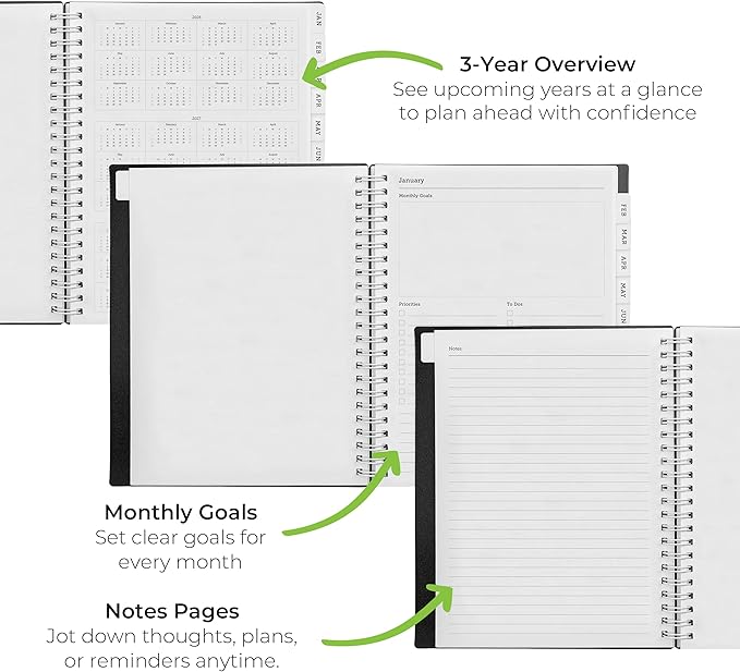 WallDeca 2026 Planner, Agenda Planner With Weekly And Monthly View, Daily Agenda Book And Yearly Planners Calendar Book, Spiral Bound With Tabs, Notes, Goals And Holidays (8 x 6 in)