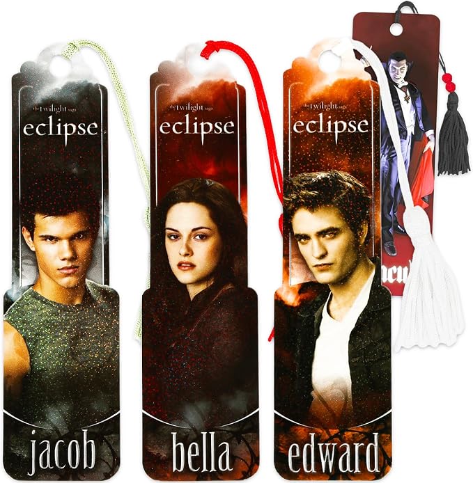 Twilight Bookmark Set - Bundle with 3 Bookmarks Featuring Edward, Bella, and Jacob | Twilight School Supplies for Boys Girls Kids