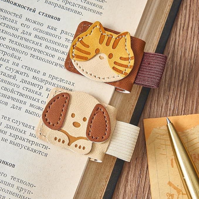 2PCS Magnetic Leather Bookmark, Cat & Dog Book Marks for Reading Women, PU Bookmark Clip, Book Accessories