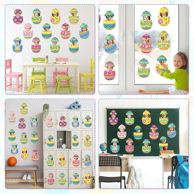 60pcs Easter Egg Theme Cutouts Easter Bulletin Board Decorations Spring Egg Shaped Paper Cut-Outs Classroom Decor for Boys Girls Classroom DIY Craft Photo Kindergarten Preschool Wall Door Supplies