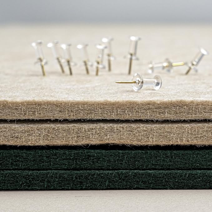 Bulletin Board, 24 x 18 inches Felt Board Decorative Pin Board, Cork Board Alternative for Wall, Foldable Photo Board Self-Adhesive Vision Board Mood Board with 20 Pushpins - Dark Green