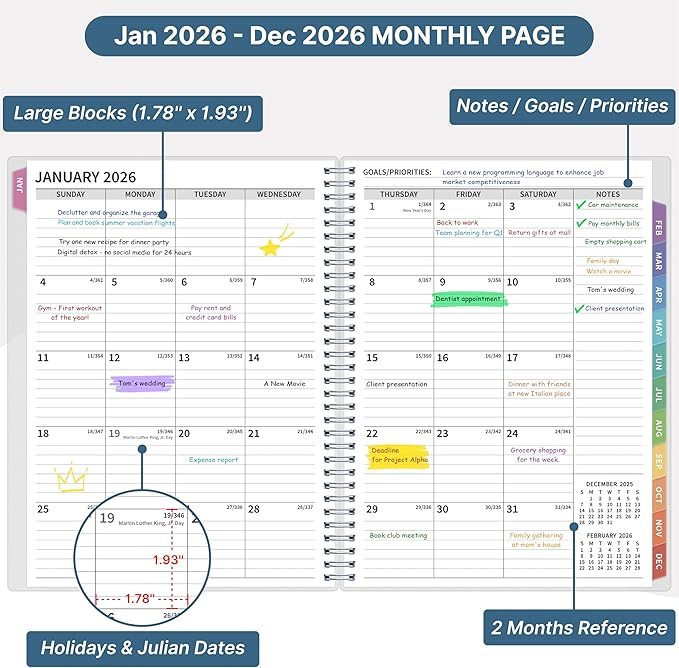 2026 Appointment Book, 30 Minutes-Hourly, Weekly ＆ Monthly Calendar Planner 2026, Jan 2026 - Dec 2026, 8.5'' x 11'', 2026 Daily Planner with Tabs ＆Pocket, Flexible Cover, Great for Office, Home, School