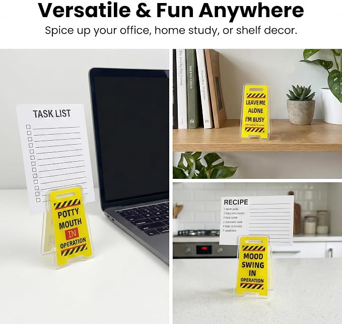 6 Pcs Office Note Holder Clips, Mini Acrylic Yellow Desk Signs Decor Gift for Colleague Leader Employee Birthday