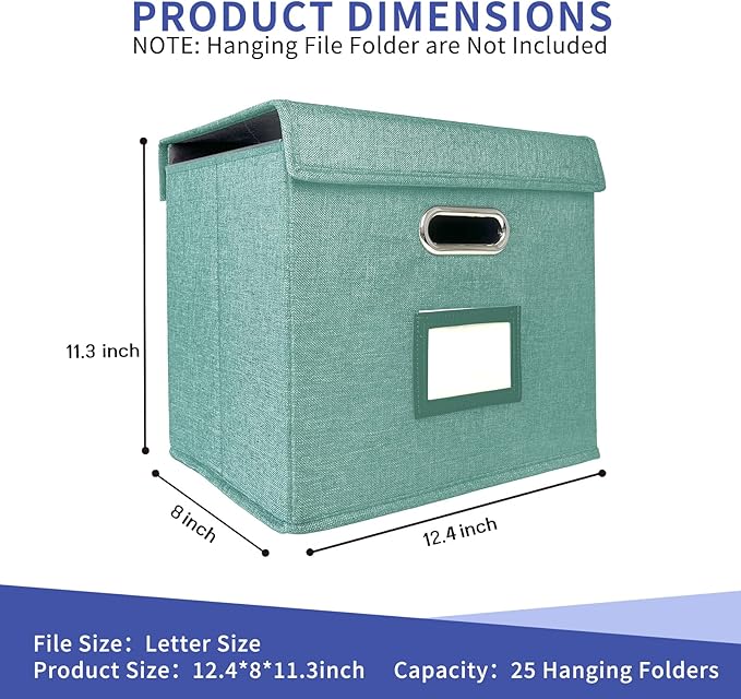 4 Pack Hanging File Folder Box with Lid, Durable Letter Size Filing Storage Box, Sturdy File Holder with Cardboard Support PVC Rails for Office Home Organizer, Green