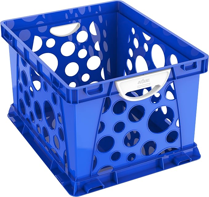 Storex Premium File Crate with Molded Handles – Letter and Legal Document and Folder Storage, Classroom Blue, 1-Pack (61455C03C)