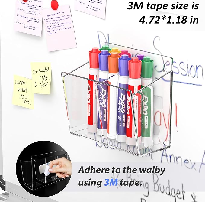 FUCDTEFC Wall Mount Marker Holder, Acrylic Dry Erase Marker Wall Holder, 2 Compartments Pencil Pen Dispenser Makeup Markers Holder Whiteboard Clear Organizer for Classroom Wall