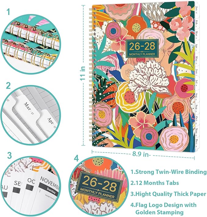 Planner 2026-2028 - MonthlyPlanner 2026-2028, Jul. 2026 - Jun. 2028, 9" x 11", 2 Year Calendar with 24 Months Tabs, Monthly Calendar Planning