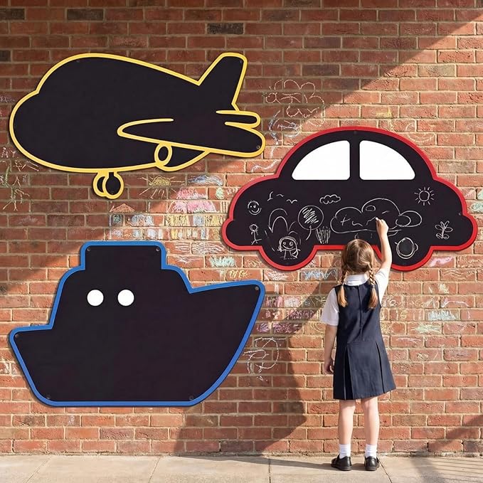 MotiMind 3 Pcs Giant Outdoor Chalkboard for Kids Suitable Indoor and Outdoor Use, Weatherproof Large Black Chalkboard Panels for Wall Back to School Decorations (Vehicle Shapes)