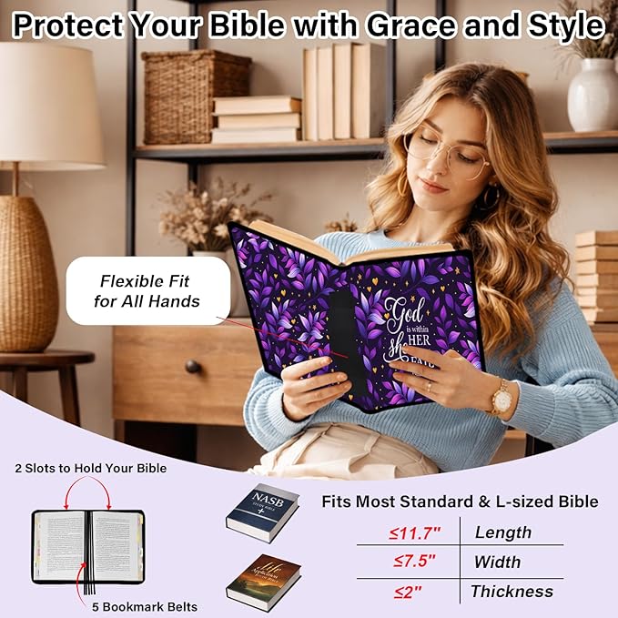 Bible Cover Case for Women with Large Bible Bag, Bible Cover with Journaling Kit & Shoulder Strap, Pens and Highlighters Cross Clips for Bible Study & Church, Christian Gift for Women