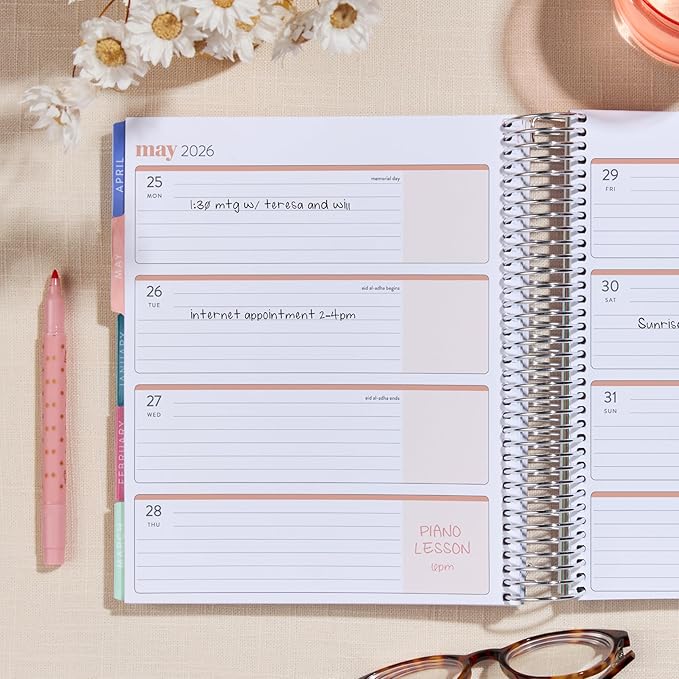 7x9 Coiled Life Planner (January 2026 - December 2026) - Bouquet classic cover, horizontal layout, Hexagon theme, platinum coil