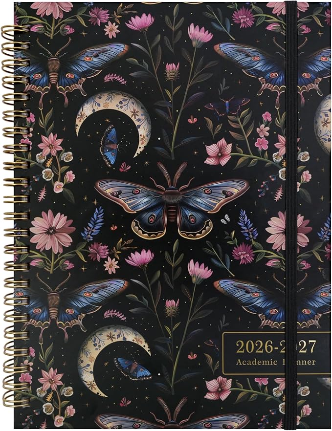 2026-2027 Planner, 12 Months Monthly & Weekly Daily Planner July 2026 - June 2027, 8.5" x 6.2" Hardcover Agenda Organizer with Tabs, Spiral Bound Calendar Notebook for School Work Home, Floral Design (Red & Butterfly)