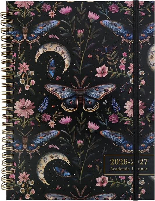 2026-2027 Planner, 12 Months Monthly & Weekly Daily Planner July 2026 - June 2027, 8.5" x 6.2" Hardcover Agenda Organizer with Tabs, Spiral Bound Calendar Notebook for School Work Home, Floral Design (Red & Butterfly)