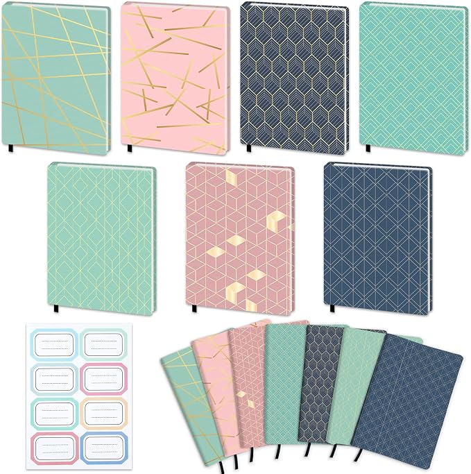 Jumbo Book Covers 7 Pack Reusable Fabric Book Cover Protective Books Covers 9 x 11 Inch Geometric Stretchable Books Sleeve Cover with Label Sticker for Most Hardcover Textbooks Up to 10 x 12.5 Inch