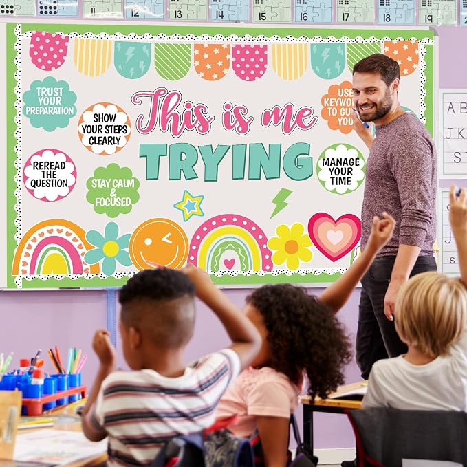 Back to School Bulletin Board Set Inspirational Positive Classroom Decoration This is Me Trying Bulletin Board Motivational Mental Health Paper Cutout for First Day of School Home Wall Decor