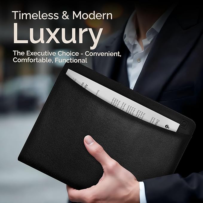 Black Zippered Leather Portfolio - High Capacity 2-Inch Spine - Fits Surface Go & iPad Pro/Air 11 Inch - Professional Resume Padfolio