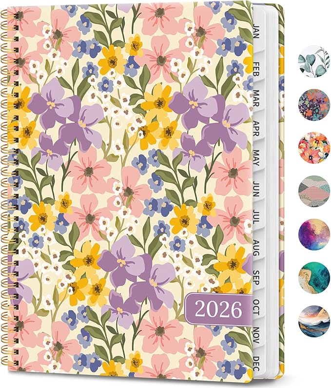 2026 Planner, Weekly and Monthly Calendar Planner Book, January 2026 - December 2026, Hardcover Spiral Planner with Monthly Tabs, Notes Pages, Perfect for Women & Men, A4 (8.5" x 11") - FLoral
