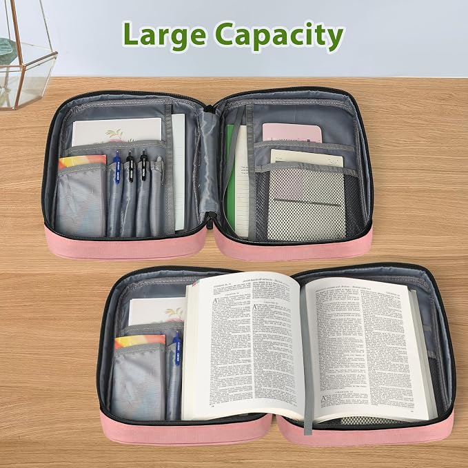 GERMUN Bible Cover with Durable Handle, Carrying Book Case Church Bag Bible, Protective with Zippered Pocket, Bible Study Accessories Supplies, Book Protector for Book Lovers, BlueBlack