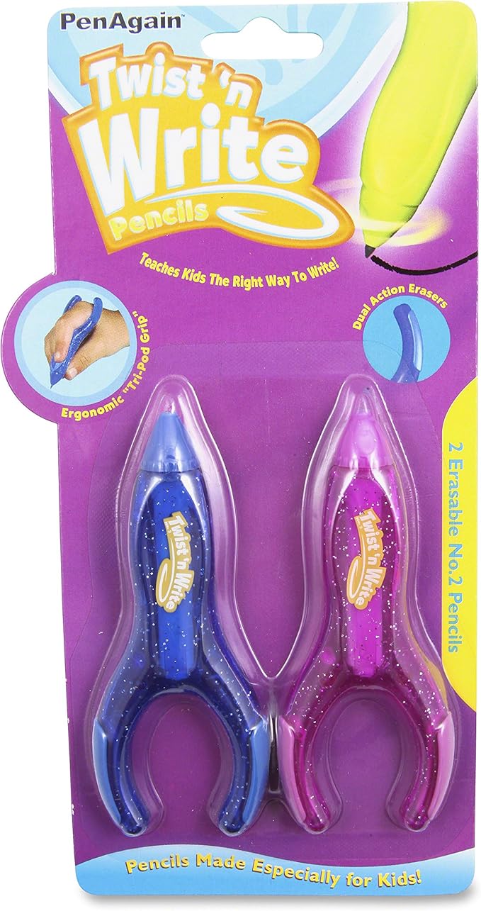 PenAgain Twist ’N Write Learning Writing Pencils, Assorted Colors, 2 Pack (00073)