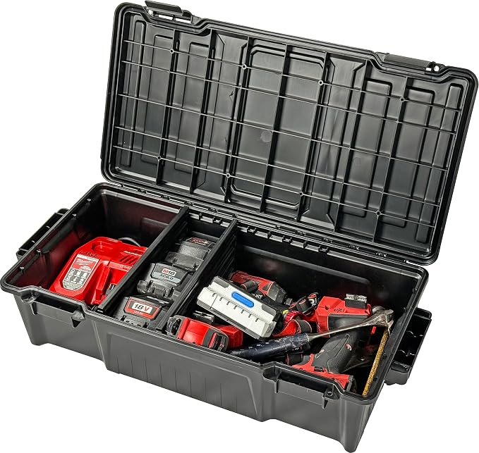 MTM TUGC Truck Underseat Gear Crate, Storage Box, Heavy-Duty Pickup Truck Organizer for Tools, Tactical Gear, Hunting, Camping & Emergency Supplies, 25.5"x12.5"x6.75", USA Made, Black