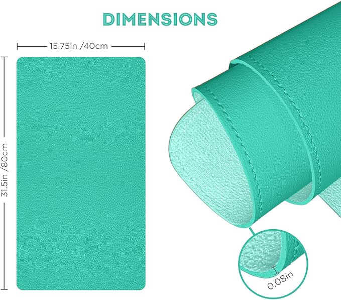 FTC PU Leather Desk Pad & Desk Blotter, Non-Slip Flannelette Base, Stitched Desk Mat for Keyboard, Mouse & Writing, Home or Office (Turquoise, 31.5” x 15.75”)