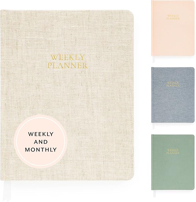 Sugar Paper Undated Weekly Planner, Fabric Bound Hardcover, 7" x 9", 3 Months, Flax
