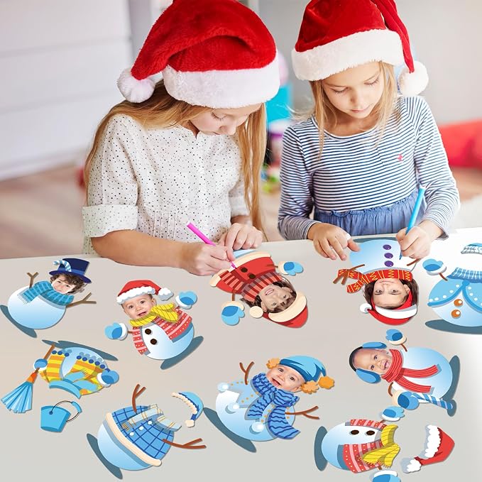 60pcs Winter Theme DIY Cutouts Snowman Bulletin Board Decoration Set Christmas Snowman with Hat Paper Cut-Outs Decor for Winter Holiday DIY Photo Craft Xmas Party School Classroom Wall Door Supplies