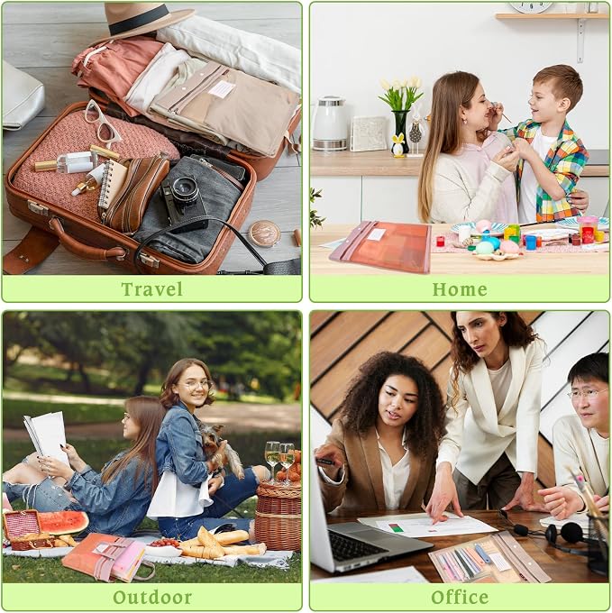 2-Pack Mesh Zipper Pouch Bags with Handles, Double-Layer Nylon Document Bag with Label Pocket, File Storage Pouches for Office Supplies School Travel (Green)