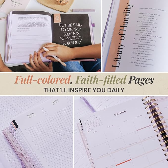 Blessed is She 2026 Yearly Catholic Planners for Women - 6.25x8.25" Purple Mini Spiral Bound Catholic Liturgical Planner, Christian Gifts for Women Faith, Daily Planner Organizer for Students