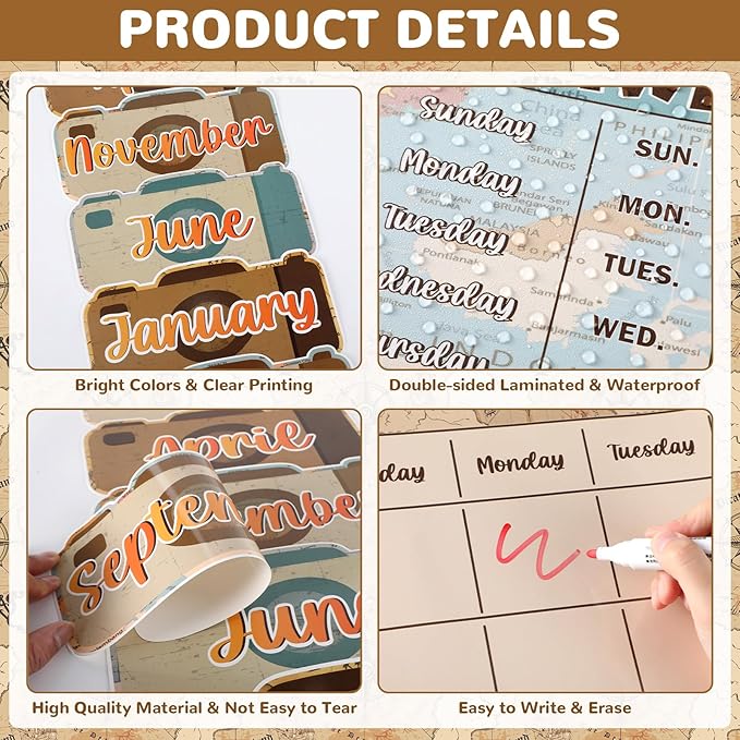 Travel the Map Calendar Bulletin Board Set for Classroom Decoration Adventure Calendar Seasons Weather Chart Explore CTP Bulletin Board Paper-Cuts for Teachers Elementary School Classroom