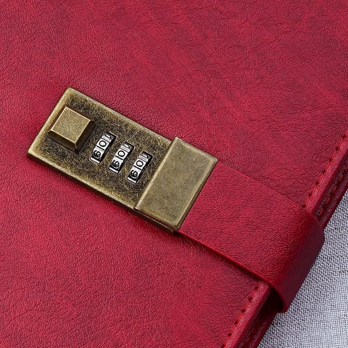 WEMATE Diary with Lock, A5 PU Leather Journal with Lock 240 Pages, Vintage Lock Journal Password Protected Notebook with Pen & Gift Box, Lock Diary Planner Organizer for Men and Women, 8.6x5.8in