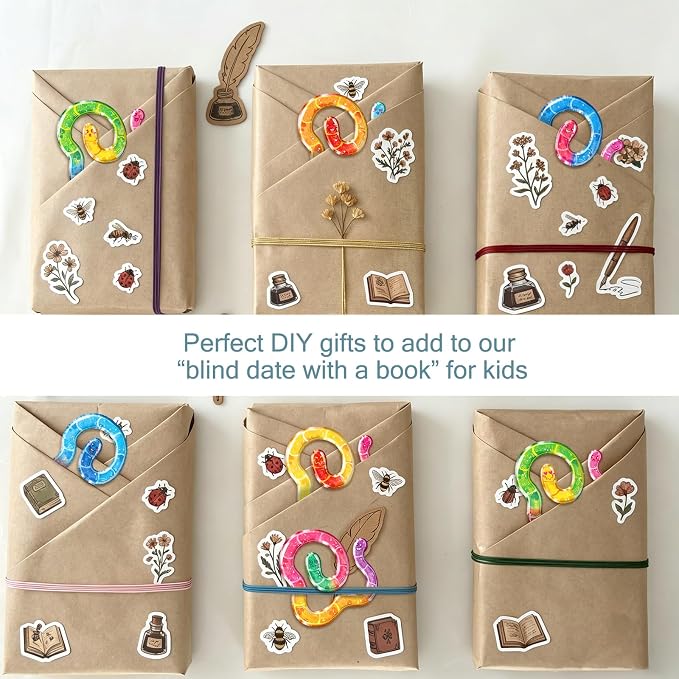Resurhang 40 Pcs Worm Acrylic Bookmark 10 Design Cute Paperclip Glitter Gummy Worm Funny Bookmark Gift Idea for Reading Book Lover Teacher Student School Classroom Office Library Read Supply (Classic)