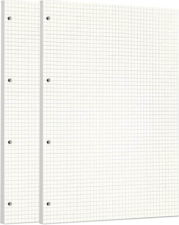 Zelten 2 Pack A4 90 Sheets/180 Pages Squared Loose Leaf Punched Paper Refills Paper for 4 Hole Binder Personal Organizer Diary Notebook Refillable Planner