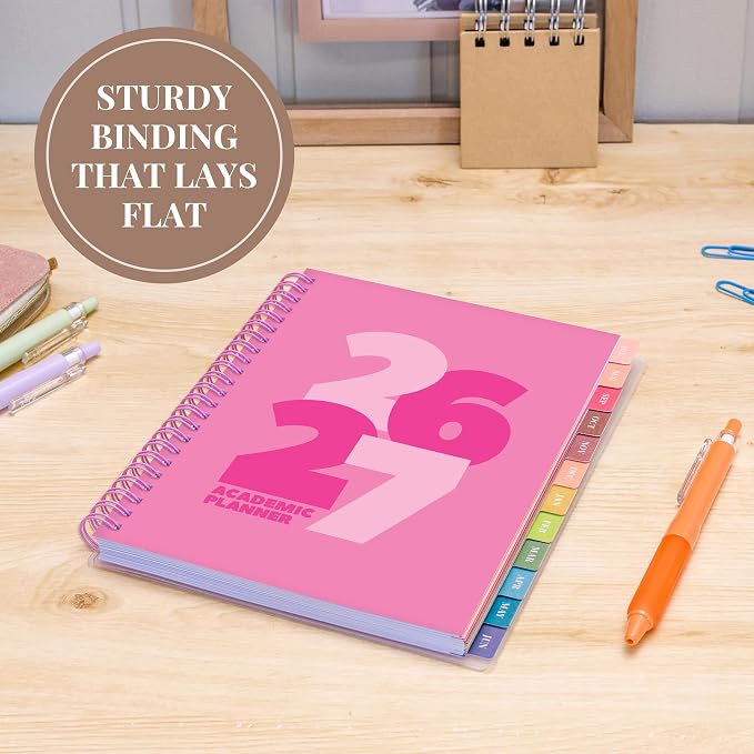 Rileys Academic Planner 2026-2027, Daily, Weekly & Monthly Planner, July 2026 - June 2027, Student Notes Pages, Twin-Wire Binding, Weekly Agenda for School & Work (8 x 6-Inches, Chunky, Pink)