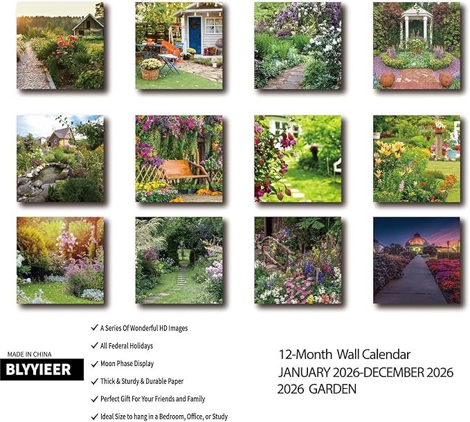 2026 Wall Calendar Garden | 12 Monthly Hangable Garden Calendars | 12" x 24" (Open) | Thick & Sturdy Paper for Organizing & Planning | Home and Office
