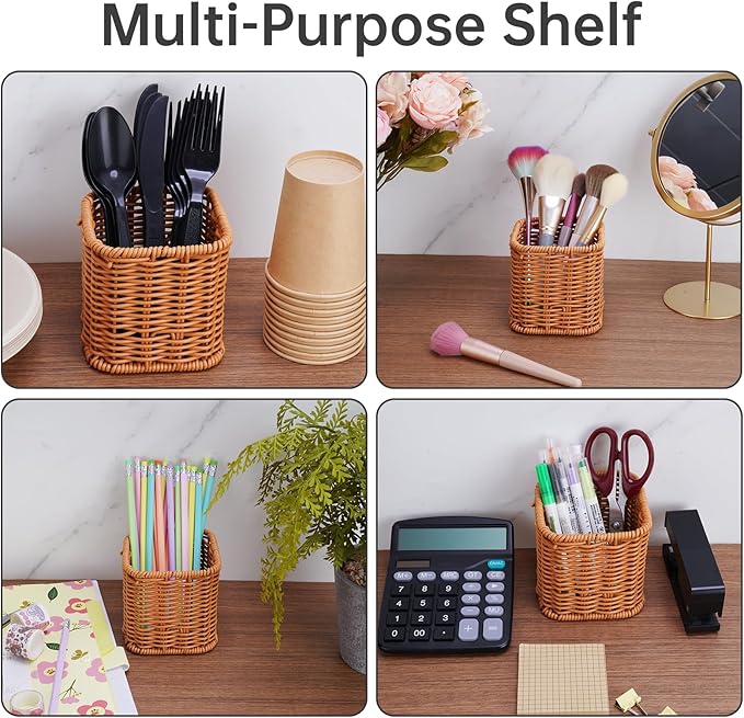NiHome Remote Caddy, Bedside Remote Control Holder, Synthetic Rattan Organizer for TV Remotes, Makeup Brushes & Office Supplies, Stylish Remote Holder for Table, Living Room, Bedroom & Office
