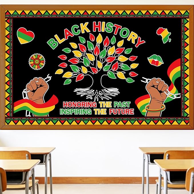 JarThenaAMCS 85 Pcs Black History Month Tree Bulletin Board Decoration African American Inspirational Tree Leaves Paper Cutouts Juneteenth Freedom Day Decor for Classroom Home Office Wall Decor