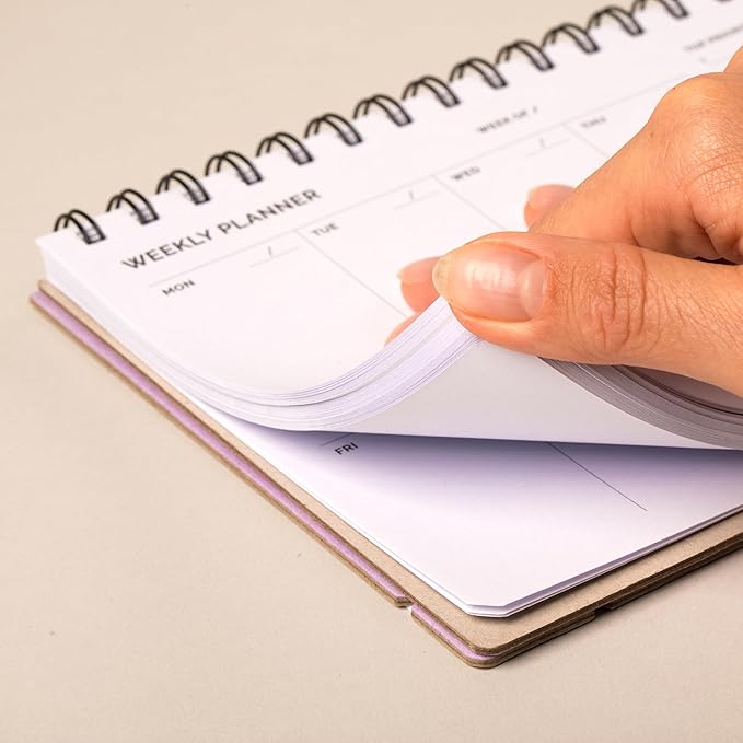 Undated Weekly Planner Notebook - Spiral Bound, 60 Pages, 5.75 x 8.5" (A5 size), Purple Cover