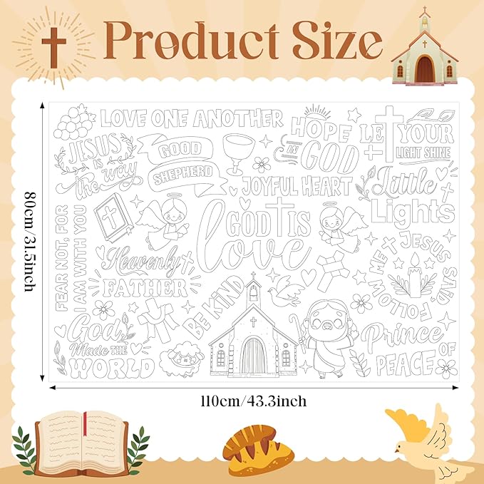 LUUFILx God is Love Coloring Poster for Kids Giant Coloring Poster Large Positive Coloring Tablecloth Jumbo Coloring Books for Kids Classroom Home Birthday Party Supplies Favor