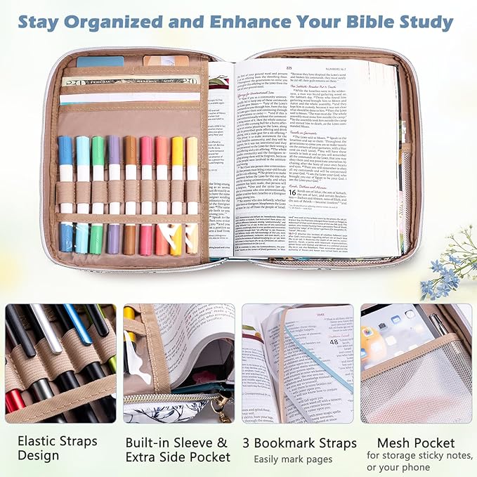 Bible Cover for Women - Soft Bible Case - Carrying Book Case for Bible Accessories - Bible Holder Case for Women - Girls Bible Bag - Bible Carrier - Bible Sleeve - Church Bag