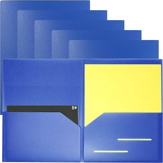Youngever 6 Pack Heavy Duty Plastic Two Pocket Folders, Heavy Duty Plastic 2 Pocket Folder (Dark Blue)