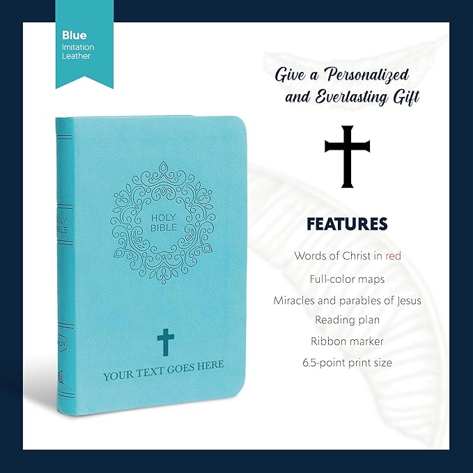 Personalized Custom NKJV Thinline Large Print Holy Bible with Name Includes Up To 3 Rows Of Text with Red-Highlighted Verses, Custom Gift for Christian & Religious Celebrations | Blue