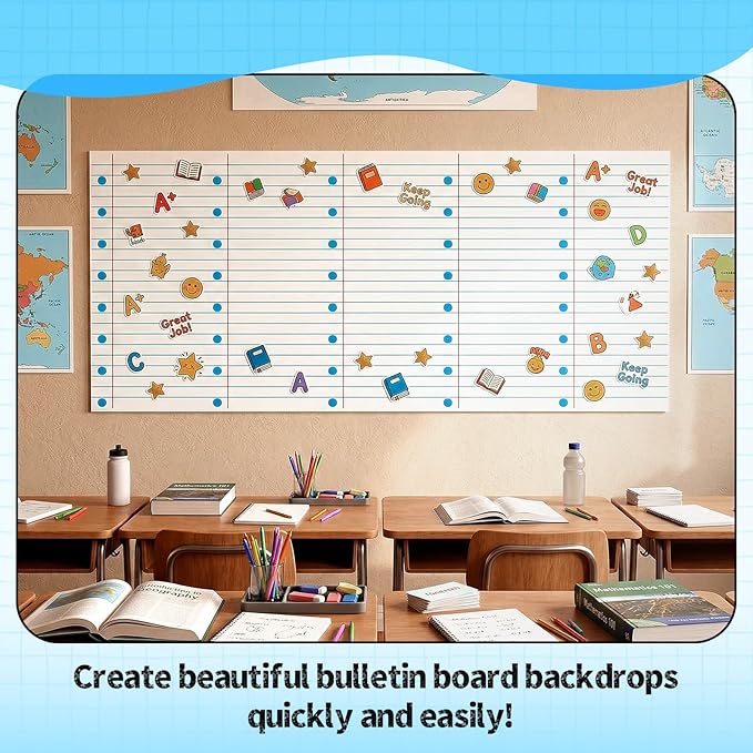 Hahafelt 1 Pack 47 x 108 Inch Fabric Bulletin Board Roll Waterproof Non Woven Classroom Background Decoration Resistant Bulletin Board for Back to School Wall Decor DIY Craft (Workbook)